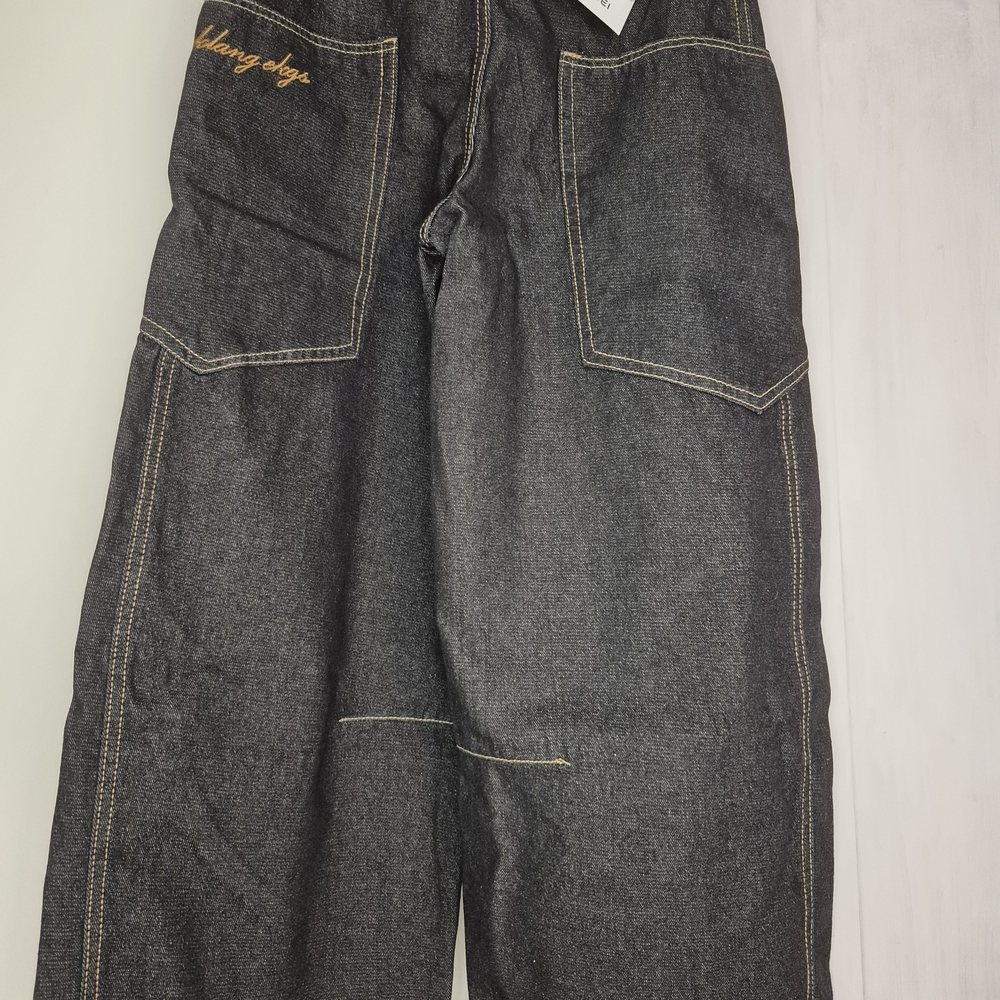 Dark Gray Denim Jeans with Yellow Stitching